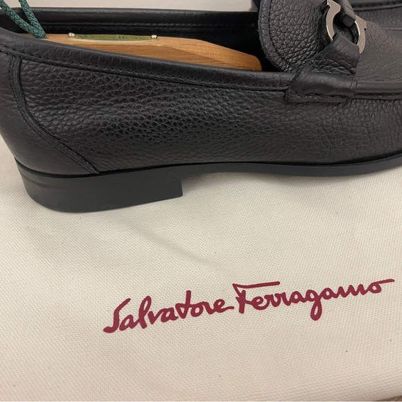Salvatore Ferragamo Grandioso Pebbled Men’s Shoe Loafer Ganci bit Black 8 - Picture 4 of 9